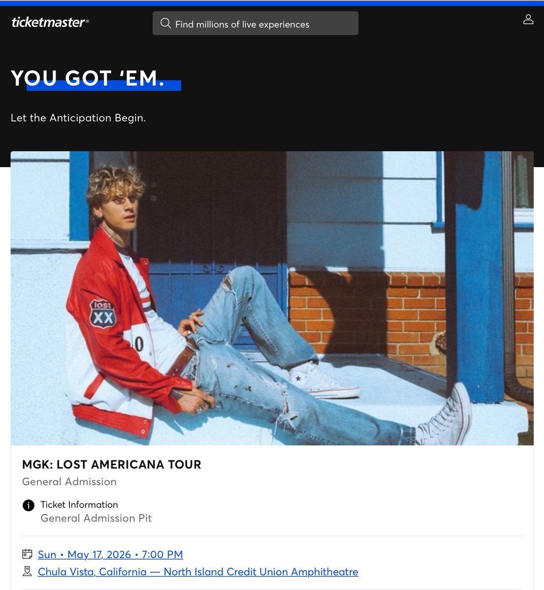 got Chula Vista tickets !
