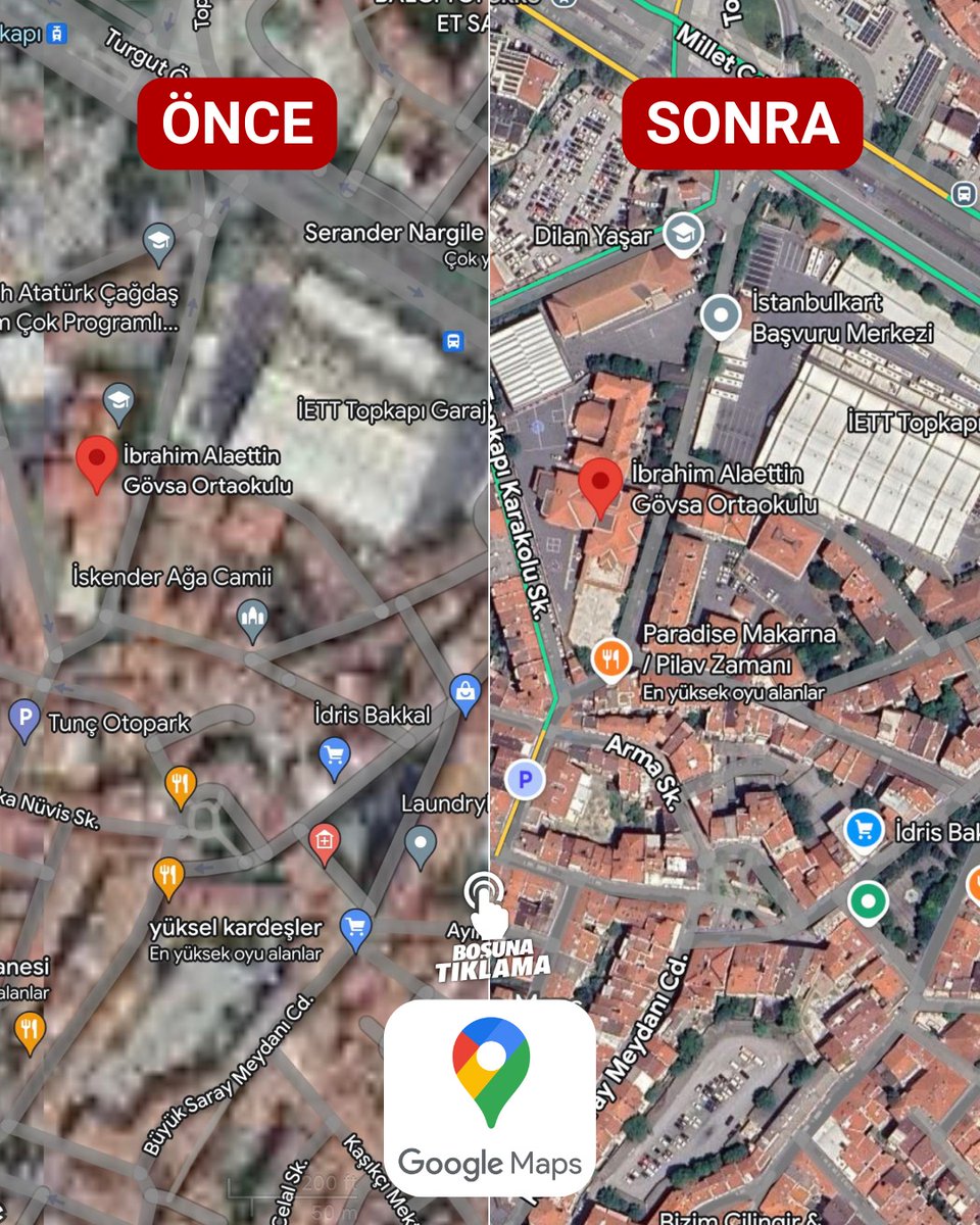 bosunatiklama's tweet image. Google Maps, Türkiye haritası üzerinde uzun yıllardır devam eden bulanıklık uygulamasını kaldırdı.