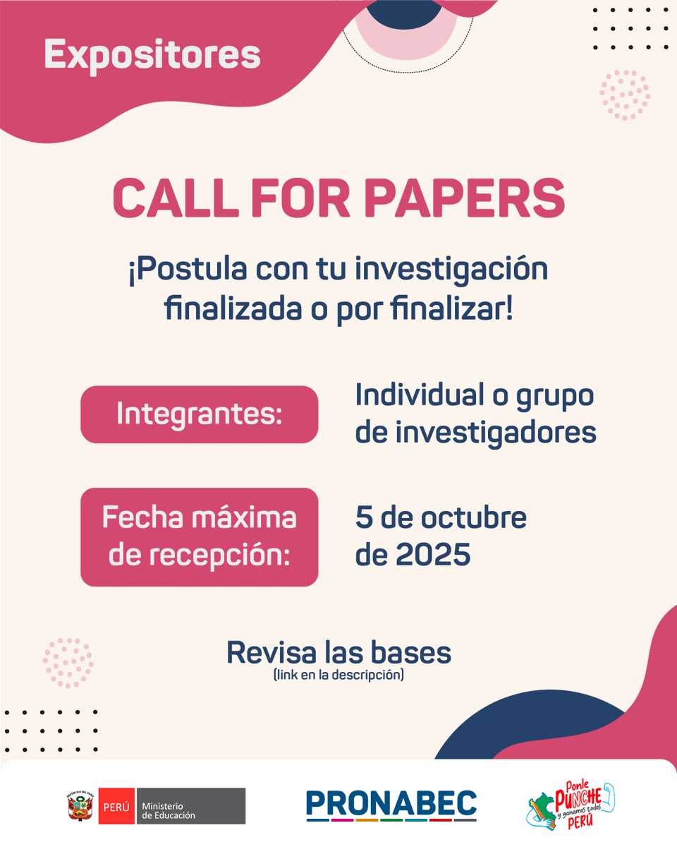 🎓 Pronabec organiza el Primer Seminario de Educación Superior, un espacio para reflexionar y debatir sobre los desafíos y oportunidades de la educación en el Perú.

🗓 10 y 11 de noviembre 2025
📍 Convocatoria abierta para investigadores, tesistas y público interesado.

🙌 Desde