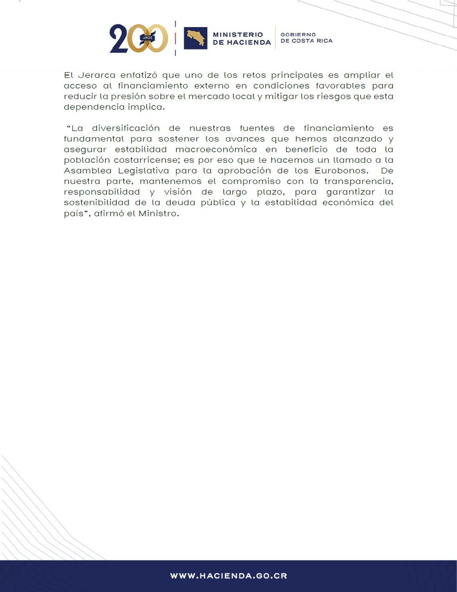 HaciendaCR's tweet photo. HACIENDA REAFIRMA COMPROMISO CON LA SOSTENIBILIDAD FISCAL TRAS MEJORA EN LA CALIFICACIÓN CREDITICIA DE COSTA RICA POR PARTE DE MOODY’S https://t.co/ZQY28yFx78
