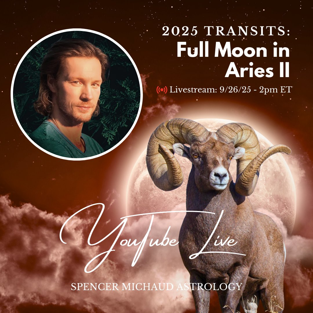 Join Spencer Michaud on YOUTUBE LIVE, Friday, 9/26 at 2pm ET, as we  discuss the Full Moon in Aries II, finding meaning through an  exploration of Decanic Tarot, Fixed Stars, and the I-Ching. #astrology #fullmoon #aries #libra youtu.be/1fkpw1xO9g4
