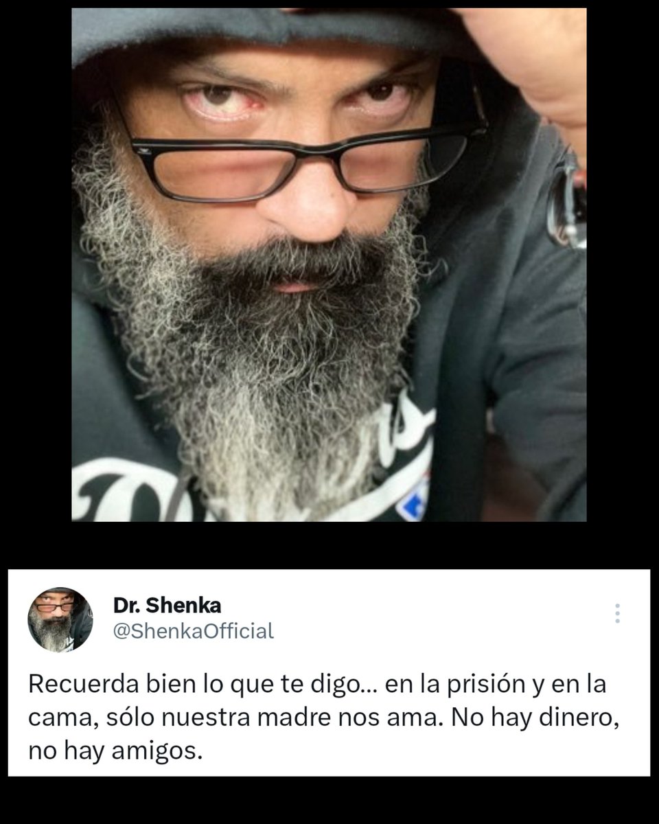 Ayer Dr Shenka posteó lo siguiente: "Recuerda bien lo que te digo… en la prisión y en la cama, sólo nuestra madre nos ama. No hay dinero, no hay amigos." 

Más allá de las especulaciones esta frase es parte de "Amor Verdadero" de Afro-Cuban All Stars.

youtu.be/mguT1z_vBkQ?si…