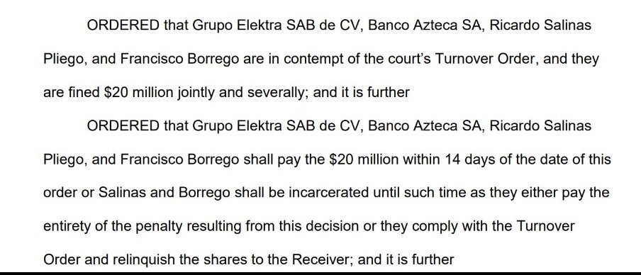 Lo más importante del comunicado es que el grupo empresarial encabezado por 
<a href="/RicardoBSalinas/">Don Ricardo Salinas Pliego</a> reconoce que tuvo que depositar fianza ($20 millones de dolares) para suspender la orden de arresto y terminar en la cárcel.

No es coincidencia que uno de los hombres más ricos e