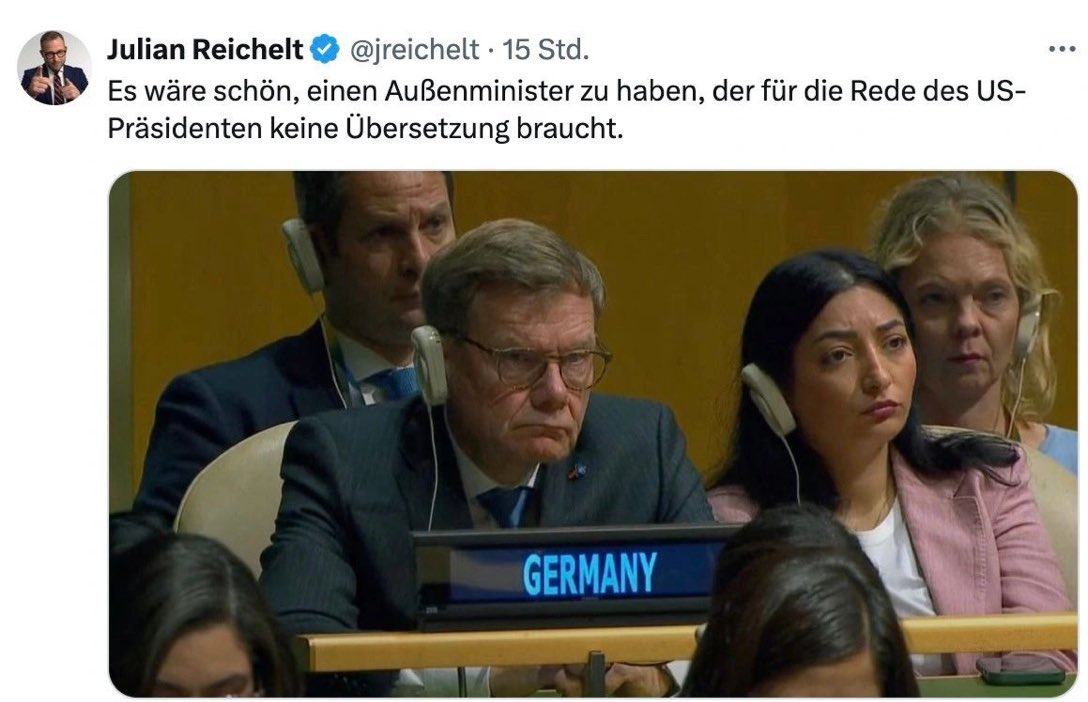 UN-Debatten werden in die sechs Amtssprachen der UN übersetzt: Engl., Franz., Span., Russ., Chin. , Arabisch. Deutsch gehört nicht dazu. Reichelt weiß das ganz genau. Reichelt und Njus wecken absichtlich falsche Eindrücke, um Politiker schlecht zu machen, die ihnen nicht passen.