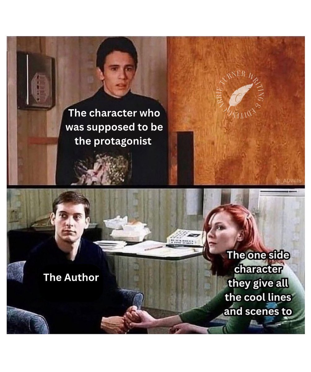 That awkward moment the protagonist finds the author falling in love with a secondary character… 😂 

#WritingCommunity