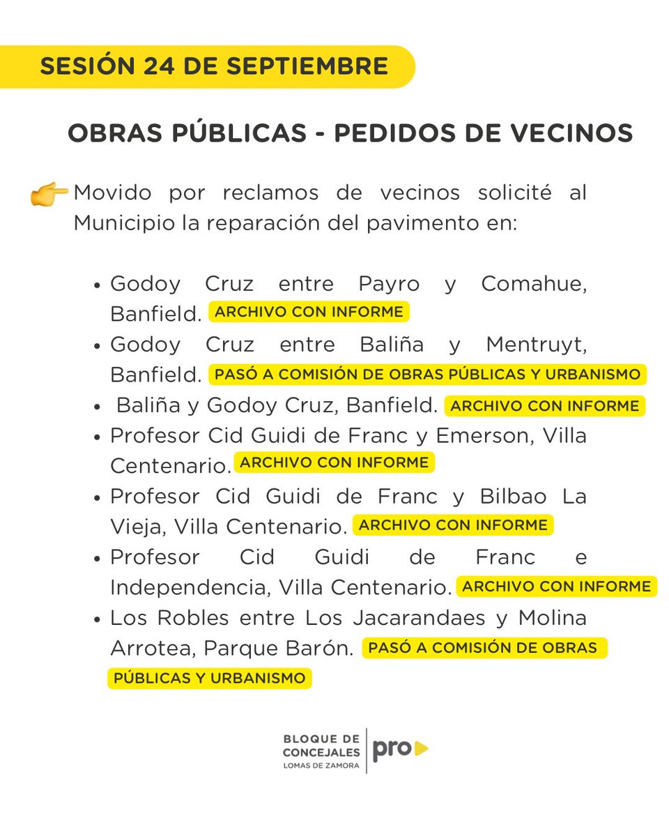 🔛 Hoy tuvimos sesión en el <a href="/concejoldez/">ConcejoLdeZ</a> y, como siempre, les comparto un resumen de los proyectos presentados que contemplan 👉 un pedido de informe al Municipio y solicitudes que responden a reclamos que me hicieron llegar los vecinos en relación a obras públicas.