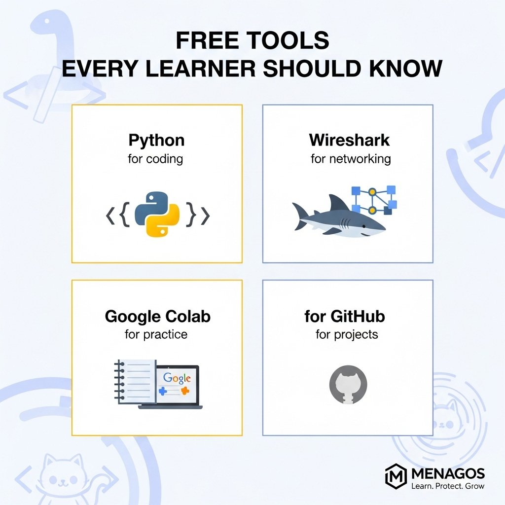 Menagos's tweet image. Starting your IT journey?
Here are 4 free tools that every learner should master: Python, Wireshark, Google Colab, and GitHub.
The best part? They’re all FREE!

#TechForBeginners #CyberLearning #ITSkills #Menagos #FreeLearning
