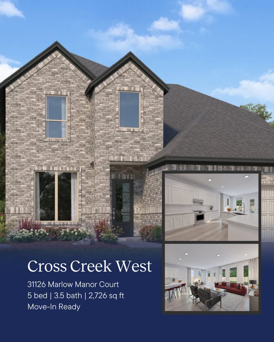VBHouston's tweet image. ✨ Find your dream home in Cross Creek West ✨

Nestled in the laidback city of Fulshear, TX, this master-planned community offers new single-family homes with modern designs and family-friendly amenities. 

📞 Call 888-671-8175 to schedule your tour today!