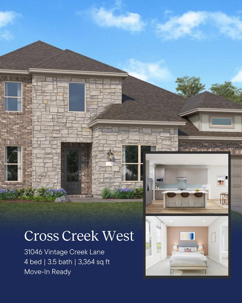 VBHouston's tweet image. ✨ Find your dream home in Cross Creek West ✨

Nestled in the laidback city of Fulshear, TX, this master-planned community offers new single-family homes with modern designs and family-friendly amenities. 

📞 Call 888-671-8175 to schedule your tour today!