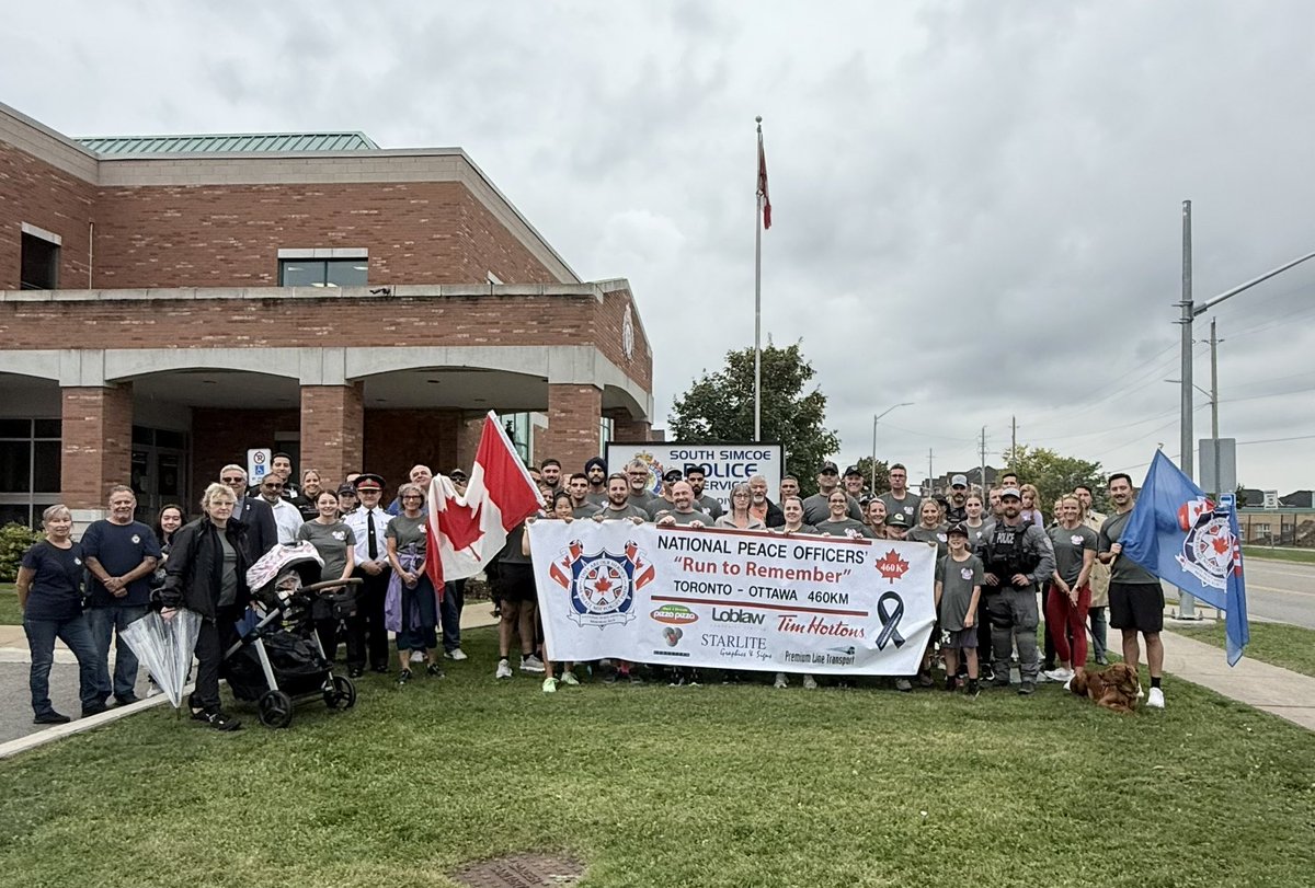 SouthSimcoePS's tweet photo. As a special tribute to our fallen heroes, today we kicked off the National Peace Officers’ Memorial Run at South Simcoe Police South Division in Bradford West Gwillimbury. 

The National Peace Officers’ Memorial Run serves to pay tribute to those officers who have valiantly given their lives in service to their communities and country. Participants run 460 kms from Toronto to Ottawa, arriving for the annual Canadian Police and Peace Officers' Memorial Service, which will take place on Sunday, September 28, 2025, at 11:00 a.m. on Parliament Hill in Ottawa.  
 
This local event provides an opportunity for South Simcoe Police members, along with their families and friends, to honour South Simcoe Police officers who lost their lives in the line of duty, Police Constable Alan Kuzmich, Police Constable Devon Northrup, Police Constable Morgan Russell. Participants will run or walk through the community of Bradford, pausing for moments of silence at Constable Devon Northrup Memorial Park and Alan Kuzmich Memorial Park – parksdedicated to their memory and sacrifice.
 
Constable Devon Northrup was a former South Simcoe Police Team Captain for the National Peace Officers’ Memorial Run and held this event close to his heart. Today, his fellow team members proudly carry on the tradition in his honour.
 
#neverforget
