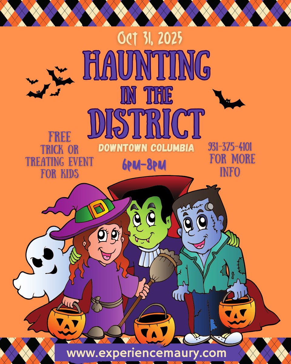 experiencemaury's tweet image. 🎃👻 Get ready for a spooktacular time at Haunting in the District on Oct 31st! Join us in downtown Columbia from 6 PM-8 PM for free trick-or-treating that's fun for the whole family! Don’t miss out on this hauntingly good time! 🍬🕷️

#HauntingInTheDistrict #ExperienceMaury