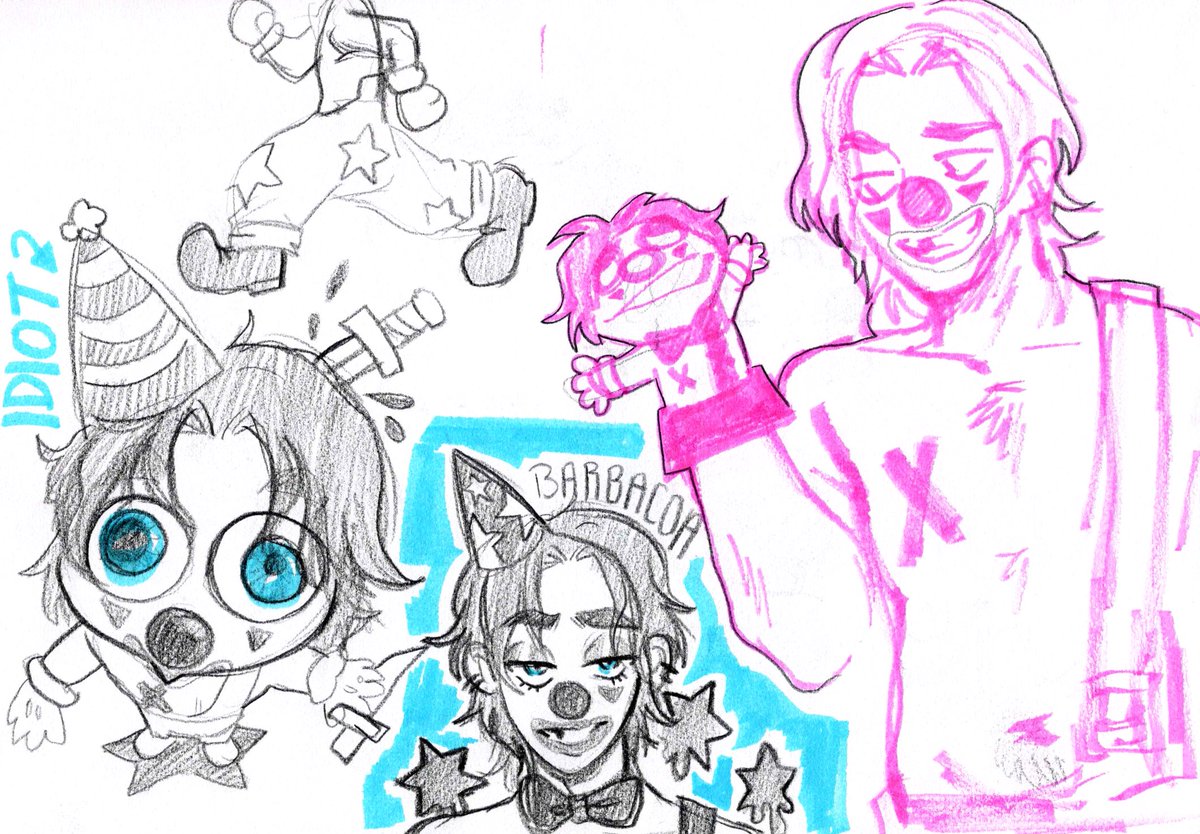 Barbacoa the clown is one of my newest OCs but is already on Batboy's heels as a fan favorite.
In so many words he is a menhera clown, he also is somewhat immortal or at least very very hard to k1ll. 

#clownoc #oc #clownart #originalcharacter