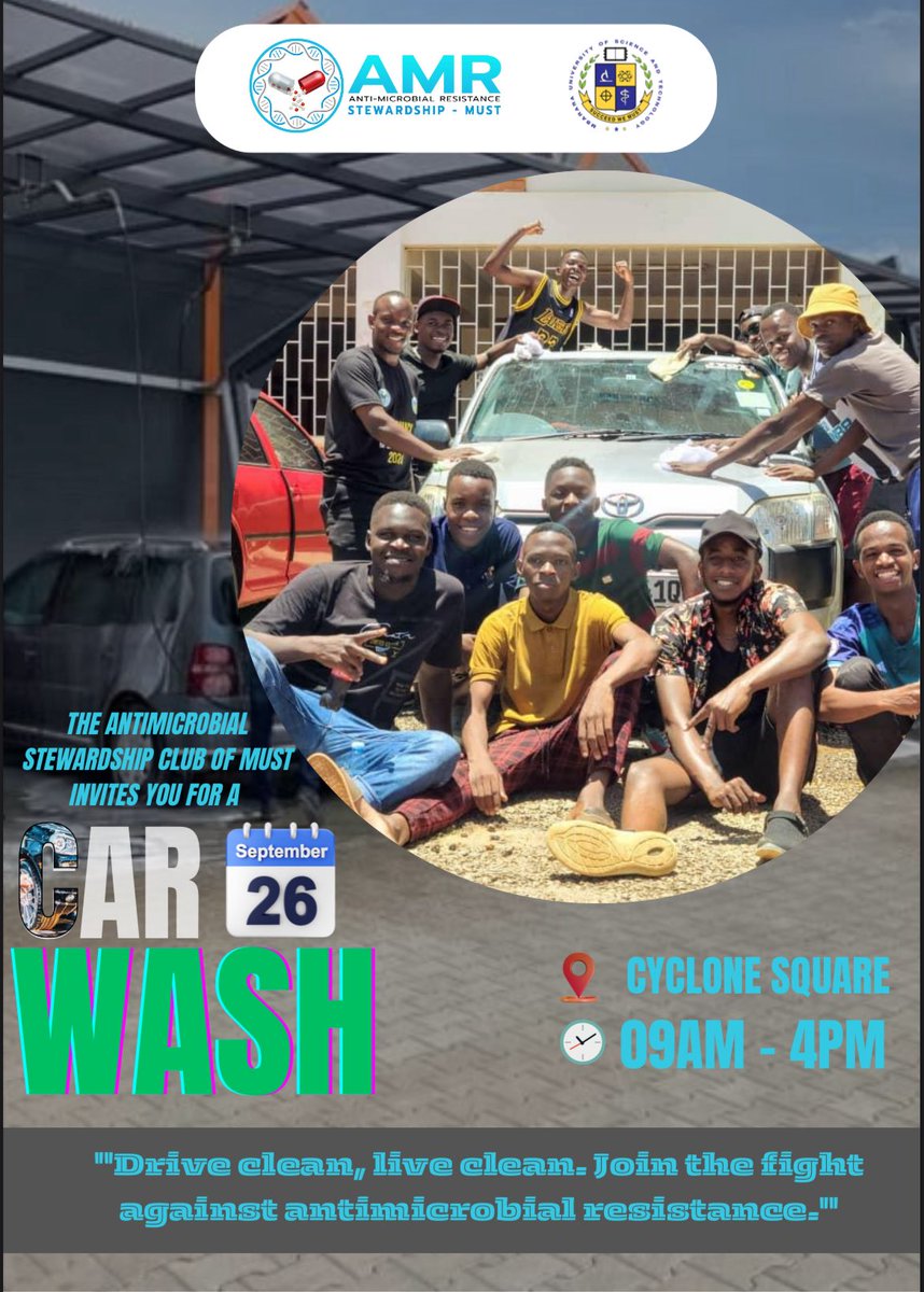 🚗💦 Car Wash for a cause🔥
Join the MUST AMR Club this Friday as we wash away the microbes 🦠.
📍 Venue: Cyclone Square MUST
🗓️ Date: 26th Sept 2025
⏰ Time: 9am - 4pm
Bring all the four wheels, two wheels and more. Every wash supports the cause
Drive clean. Live clean.🫧