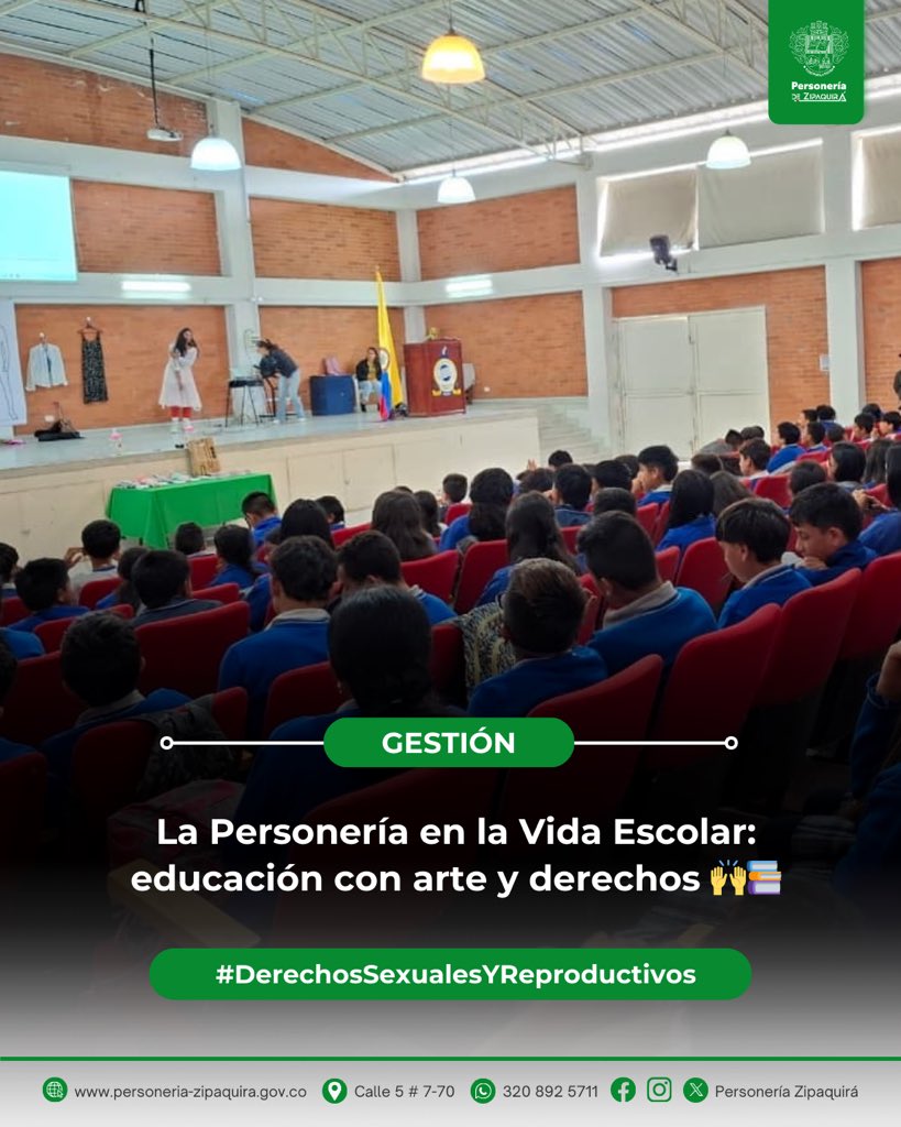 La Personería Municipal, junto a Fundeprop, llevó a las I.E.M Liceo Integrado de Zipaquirá, Guillermo Quevedo Zornoza, el programa “Personería en la Vida Escolar”, con actividades teatrales para reflexionar sobre los derechos sexuales y reproductivos de los adolescentes.