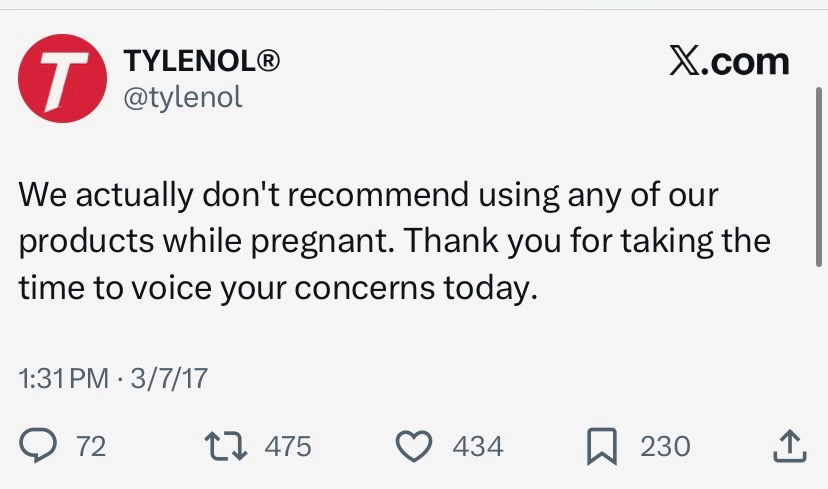 mdenley's tweet photo. @DeAngelisCorey @rweingarten Hmmm, should we be listening the Tylenol makers?  They know something https://t.co/daQWtxWiBB