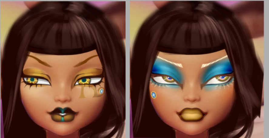 me and <a href="/emgwe_png/">emgwe | pt</a> have one cleo doll to repaint so we made a couple mockups :P he made the blue one and i made the gold hehehe