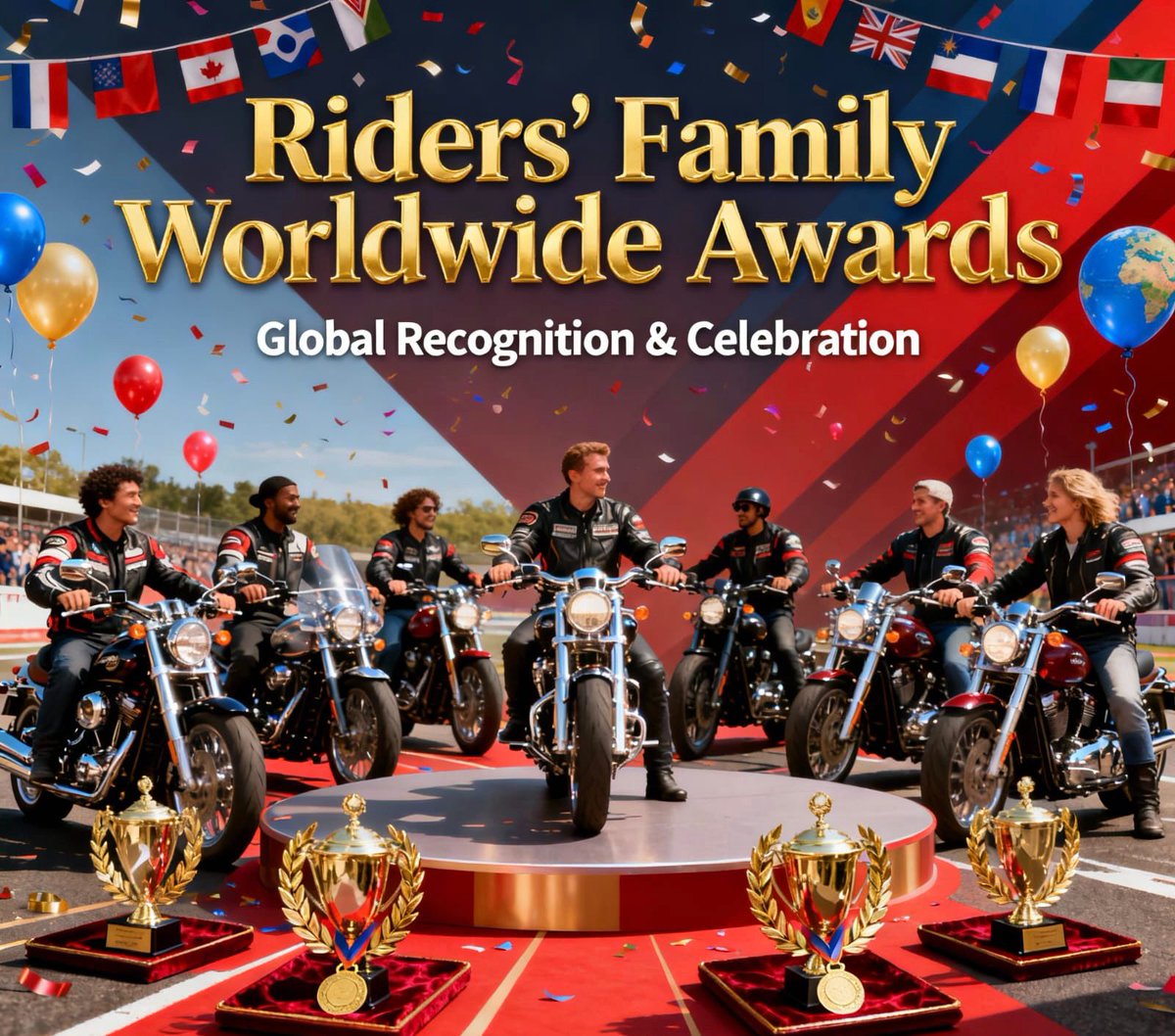 🏅 Award Categories 💐
 Longest Solo, Group Ride,Non-Stop Ride,Social Cause Ride,Brave ,Rider of the Year (Male)Rider of the Year (Female) Rider of the Year (Transgender) Rider of the Year (Disability)Rider of the Year (Overall) Full Kit Helmet,Jacket,Gloves, Pants, Shoes