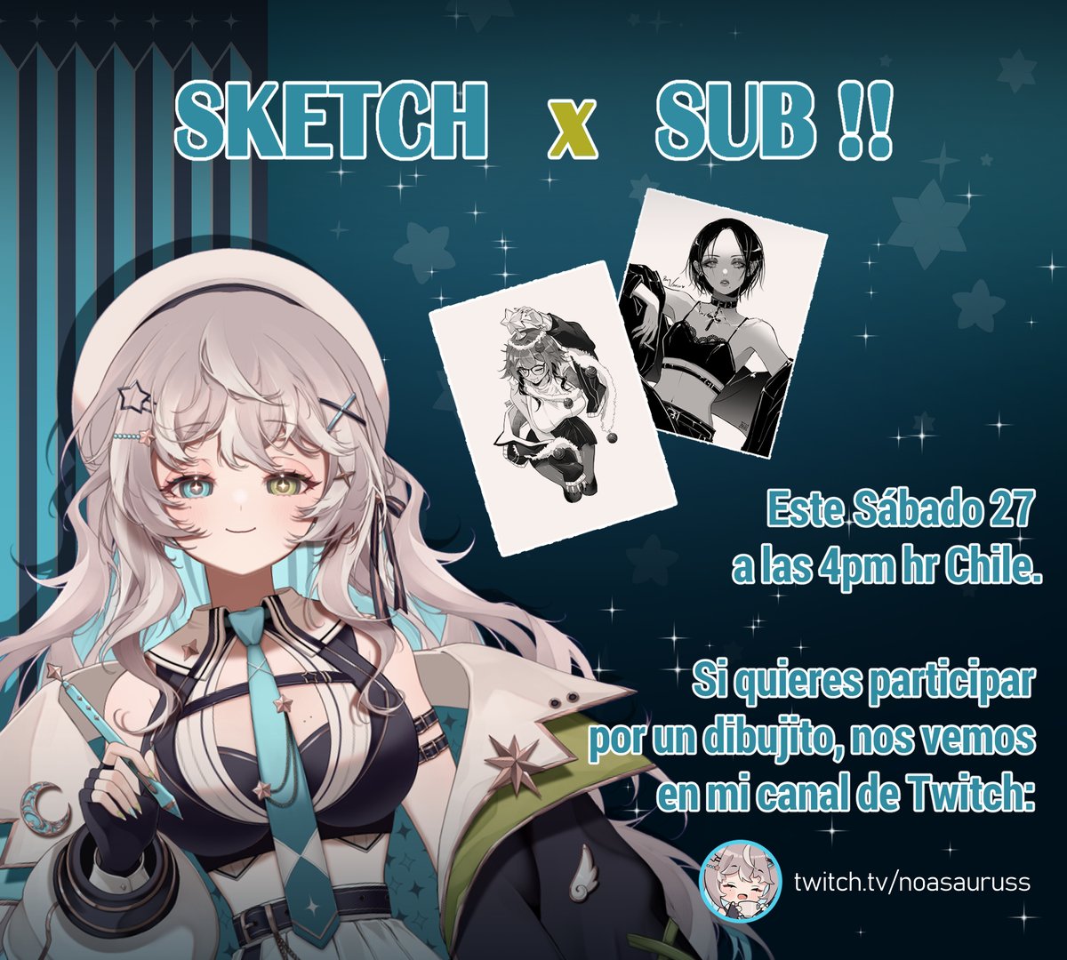 Buenaaaas!!
Este próximo sábado vamos a estar despidiendo el subtember con una rifa de dibujitos para los subs del canal. No se lo pierdaaaan!!

13:00 🇲🇽
14:00 🇵🇪
16:00 🇨🇱
21:00 🇪🇸