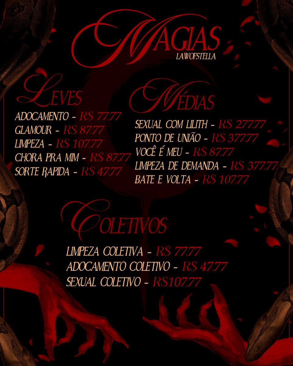 𝔖𝔱𝔢𝔩𝔩𝔞 (@lawofstella) on Twitter photo Seja bem vindx, atendo somente a comunidade LOA/LDS, sou sacerdotisa de Lilith e de Maria Padilha, umbandista e apaixonada pela vida.
Agendamentos por DM ou instagram.com/stellariumtarot
Tags: loa twt, magista, umbanda, alta magia, lds, mesa aberta, cartomante.
Art: <a href="/spid3rrwb/">matheus'🍀closed comms</a> Seja bem vindx, atendo somente a comunidade LOA/LDS, sou sacerdotisa de Lilith e de Maria Padilha, umbandista e apaixonada pela vida.
Agendamentos por DM ou instagram.com/stellariumtarot
Tags: loa twt, magista, umbanda, alta magia, lds, mesa aberta, cartomante.
Art: <a href="/spid3rrwb/">matheus'🍀closed comms</a>