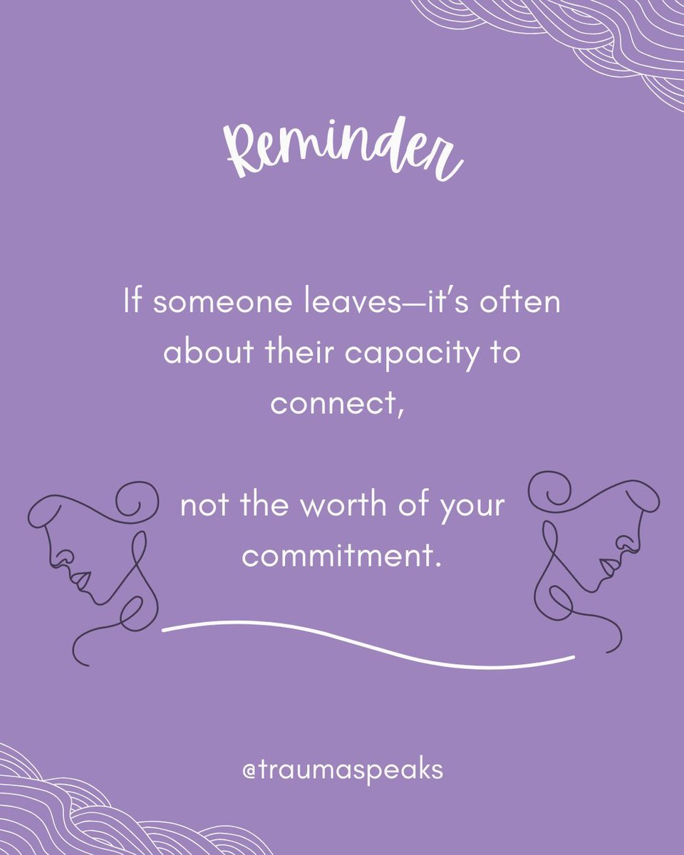 TraumaSpeaks's tweet image. Caption: Secure attachment teaches us that their choice to leave speaks to their readiness, not your value

#traumaspeaks #mentalhealthmatters #secureattachment #commitmenttheory #selfcare