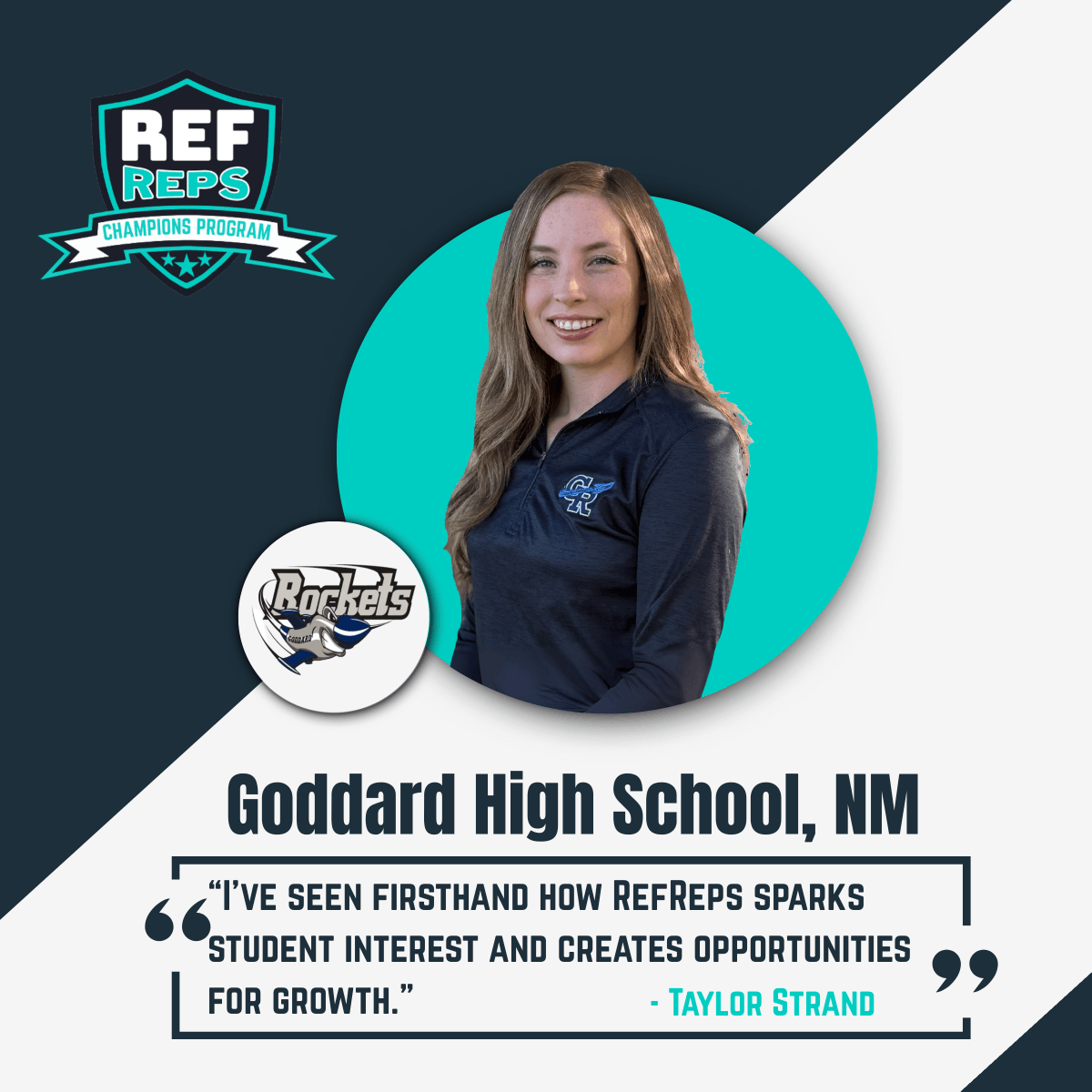 RefReps's tweet image. Our Champions Program celebrates schools leading the way with the RefReps Officiating Education System as early adopters.
Taylor Strand from Goddard High School (NM) shared her enthusiasm about bringing RefReps to her students!
#RefReps #BehindtheWhistle #curriculum @_NMAA