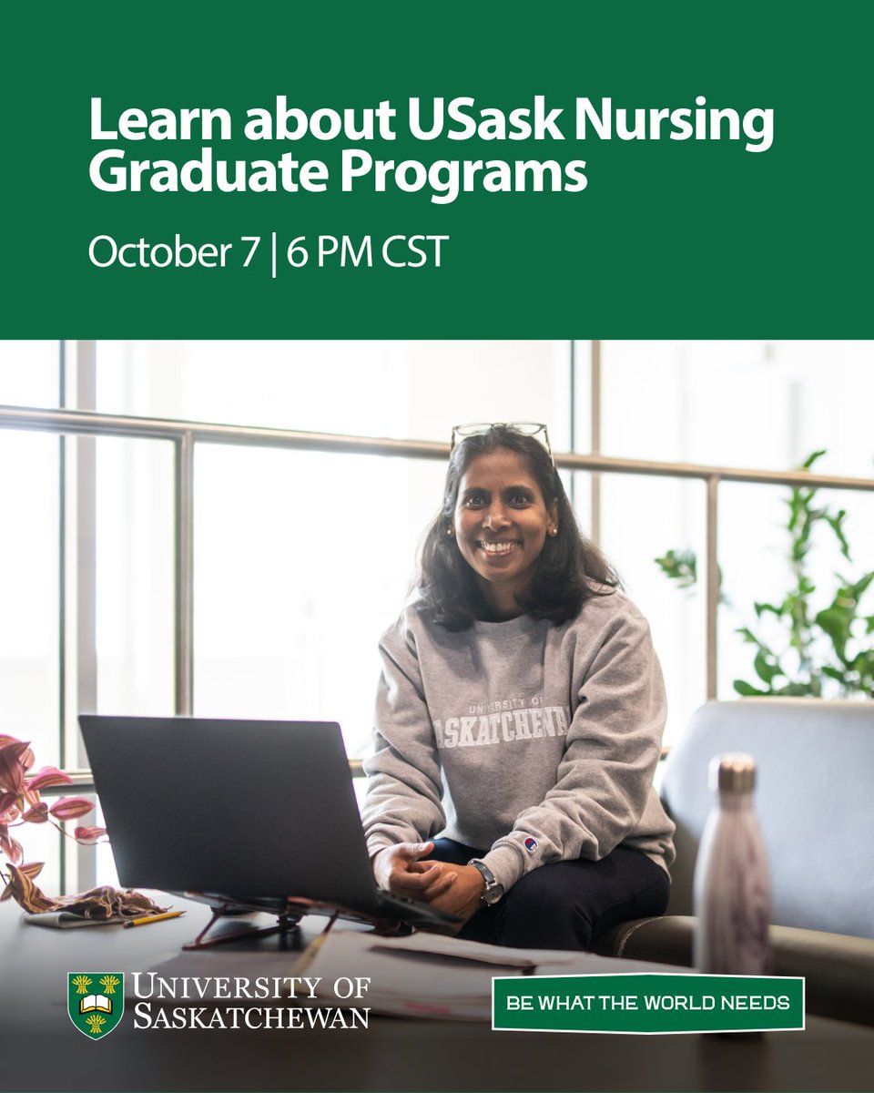 Learn about our Master of Nursing, Master of Public Health Nursing, and Doctor of Philosophy in Nursing programs at our Zoom information session on Tuesday, October 7th, 6 pm CST. 

To RSVP email nursing.advising<a href="/usask/">U of Saskatchewan</a>.ca

@USask @SaskHealthy @hlthcareersinsk <a href="/CASN43/">CASN/ACESI</a>