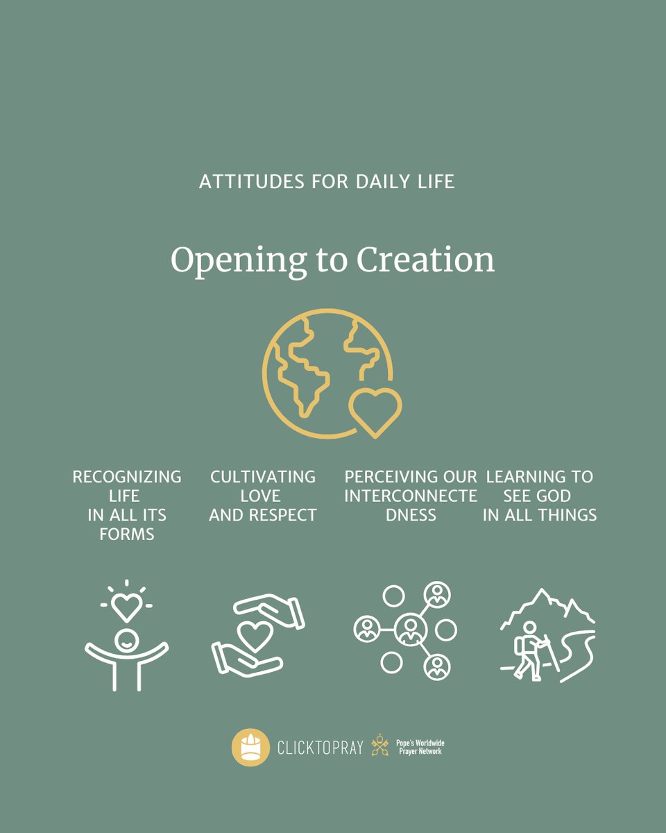 clicktopray_en's tweet photo. ➡️The attitudes for daily life are a way to live out the prayer intention each day.
👉Add the attitudes for daily life to your prayer agenda 🔗https://t.co/fWM5qGhG38
#CommonHome #SaintFrancisofAssisi #LaudatoSi #SeasonofCreation
#ThePopeVideo #ClickToPray
@VaticanIHD https://t.co/3Elkz0IJQm