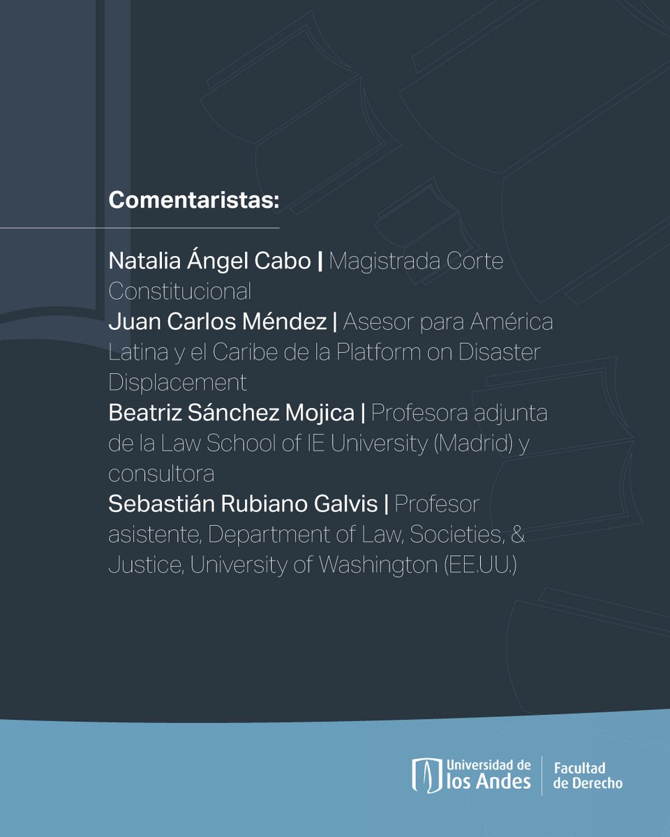 ✨ ¡Nuevo relanzamiento de #DerechoAbiertoUniandes!

📖 Territorios en transformación, derechos en movimientos
👩‍💼 Autores: Beatriz E. Sánchez Mojica y Sebastián Rubiano Galvis
🗓 26 de septiembre, 12:00–1:00 p.m.
💻 Virtual
👉 Inscríbete: bit.ly/45NtGqU <a href="/CijusUniandes/">CIJUS</a>