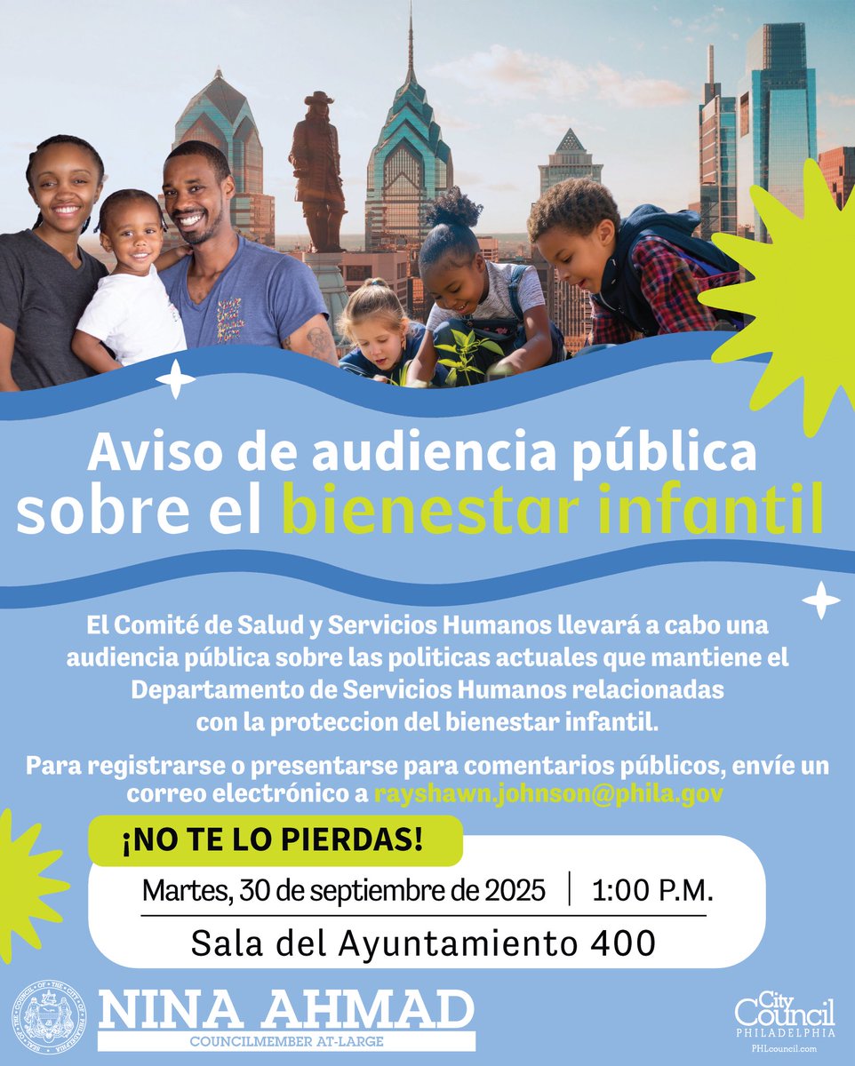 Aviso de Audiencia Pública
El Comité de Salud y Servicios Humanos invita a la comunidad a participar en la audiencia sobre las políticas del Departamento de Servicios Humanos relacionadas con la protección del bienestar infantil.
#cmahmad