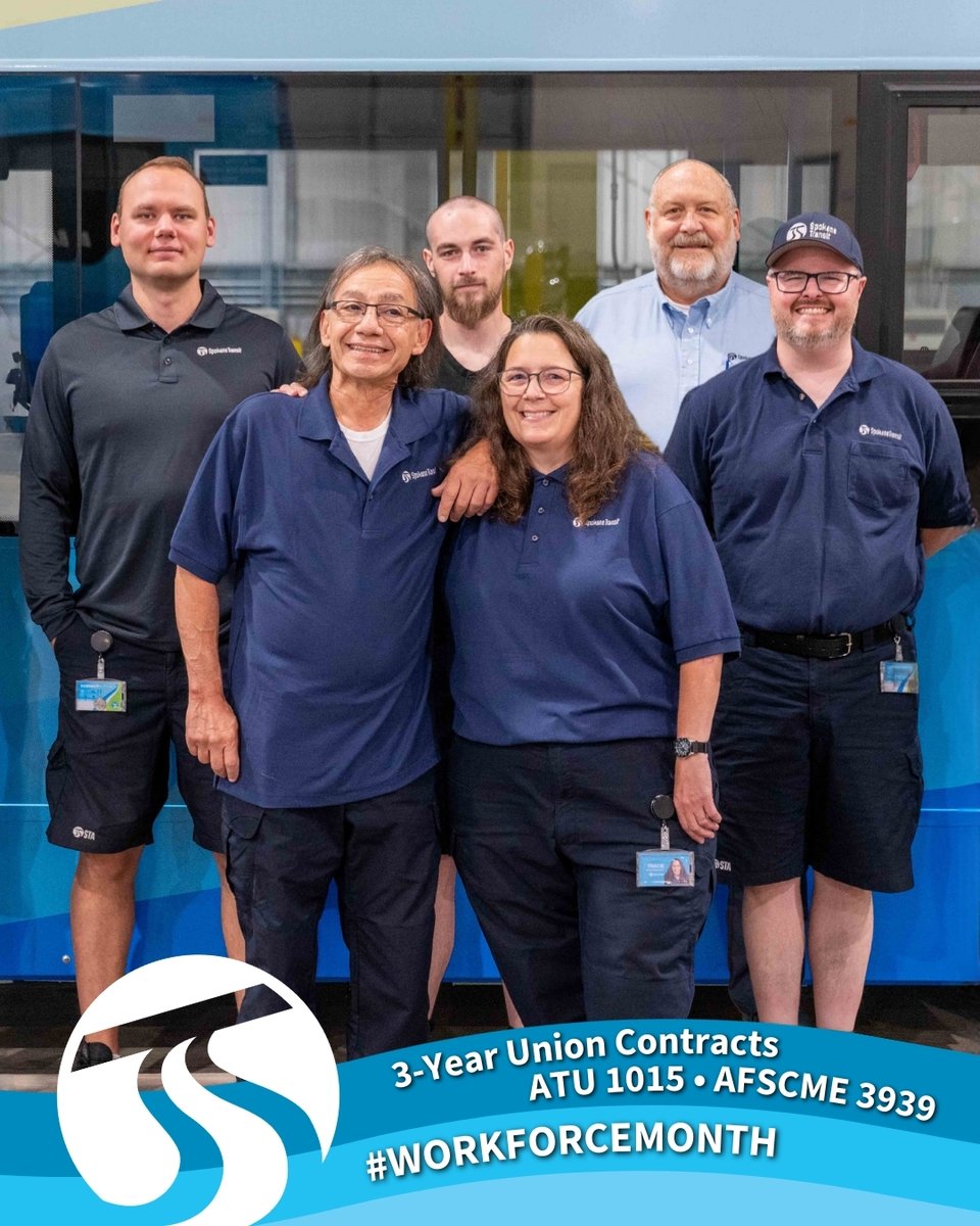 spokanetransit's tweet photo. Cheers to our workforce development! Here are a few highlights from this year. #WorkforceMonth

🚀 Kate, our first Manager of Training & Workforce Development, is centralizing onboarding and training and is about to launch Accelerate, an online learning system to help employees grow skills. #Werrrk

🟢 Transit Ambassadors in bright green uniforms now ride buses to support and connect with riders. This pilot team will continue to expand across the region. #TransitBFF

📈 New key roles—Chief Information Officer, Deputy Chief Operations Officer, Zero-Emission Fleet & Facilities Transition Manager, and Business & Performance Data Analyst—are strengthening our regional operation. #PerformanceMatters

🤝 New union agreements with three-year contracts negotiated for our two largest unions to ensure fair pay, benefits, and working conditions. #WinWin