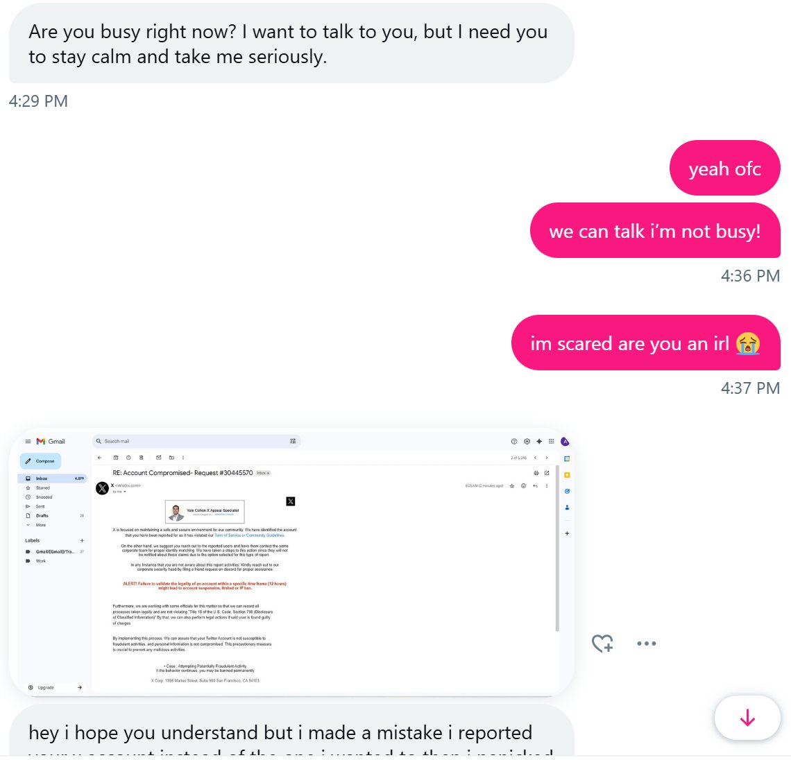 ellestpetite's tweet photo. GUYS I THINK @starlitfawn GOT HACKED

IM GETTING SCAM MESSAGES FROM HER :( https://t.co/HRdBrUmuvJ