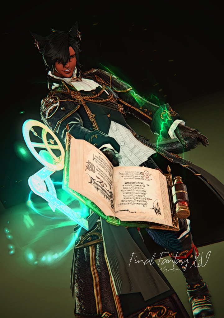 ファントムアンブラ・コーデックス📗
疾風怒濤で撮ったら楽しい！
風を思わせるグリーンがいいね
#FF14 #FFXIV #オスッテ #褐色オスッテ