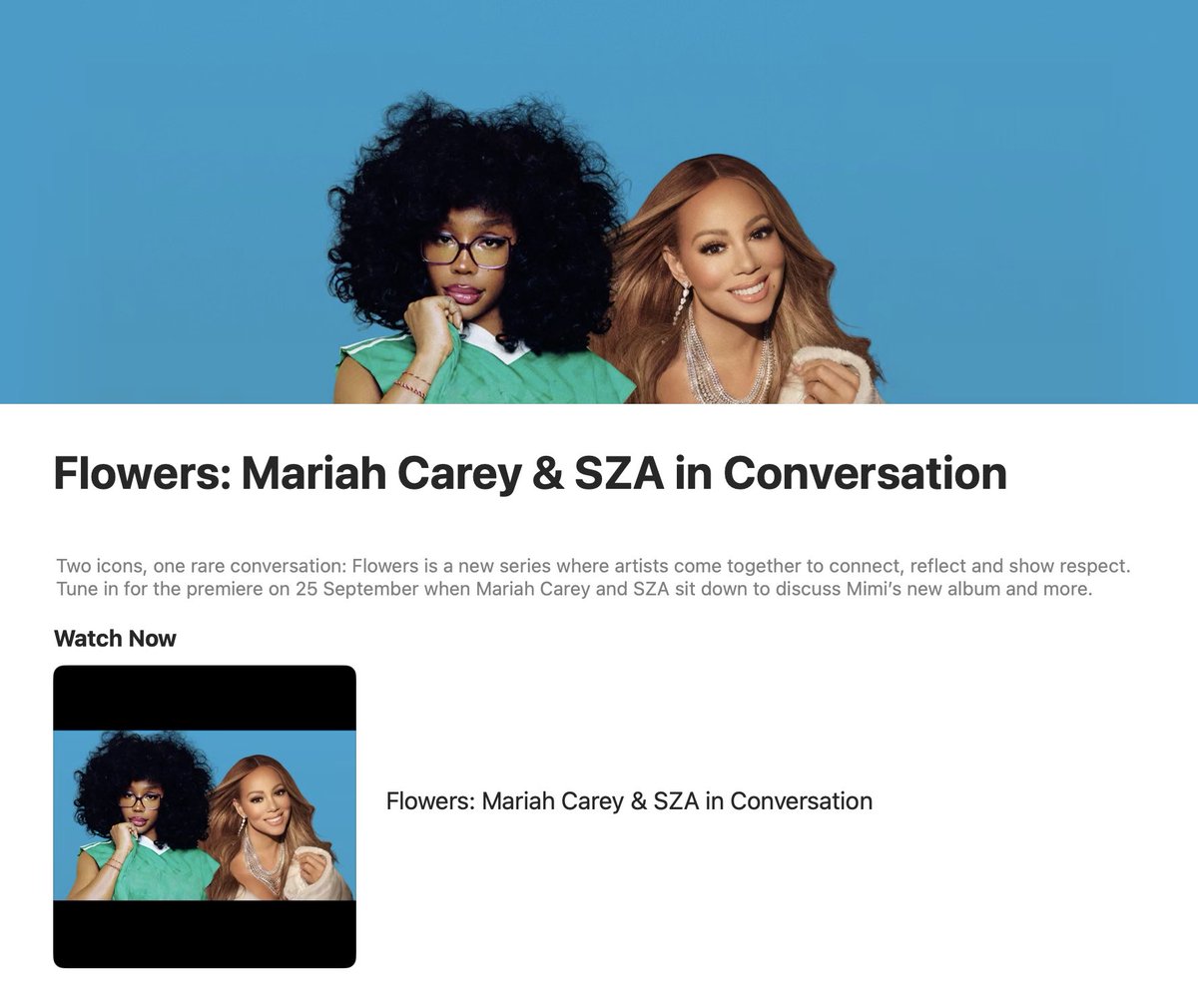 Watching <a href="/MariahCarey/">Mariah Carey</a> &amp; <a href="/sza/">SZA</a> on <a href="/AppleMusic/">Apple Music</a> #FLOWERS 💐 

#MariahCarey #HereForItAll #Lambily #AppleMusic #SZA