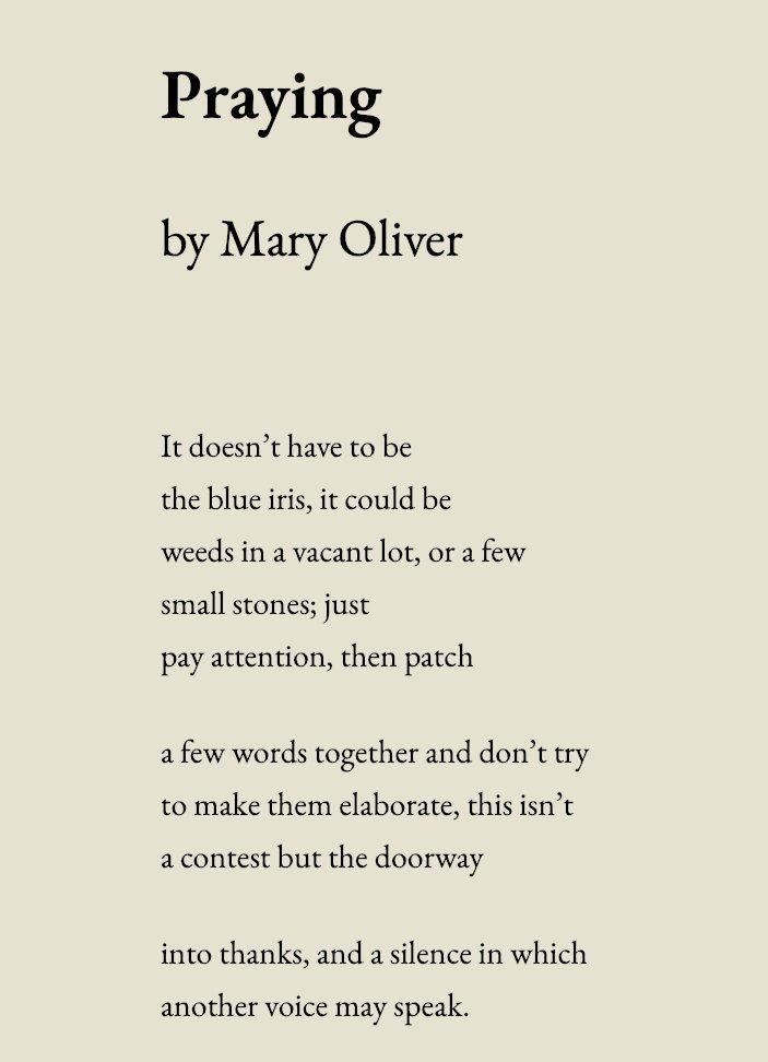 _faithestella (@_faithestella) on Twitter photo "Praying", by Mary Oliver "Praying", by Mary Oliver