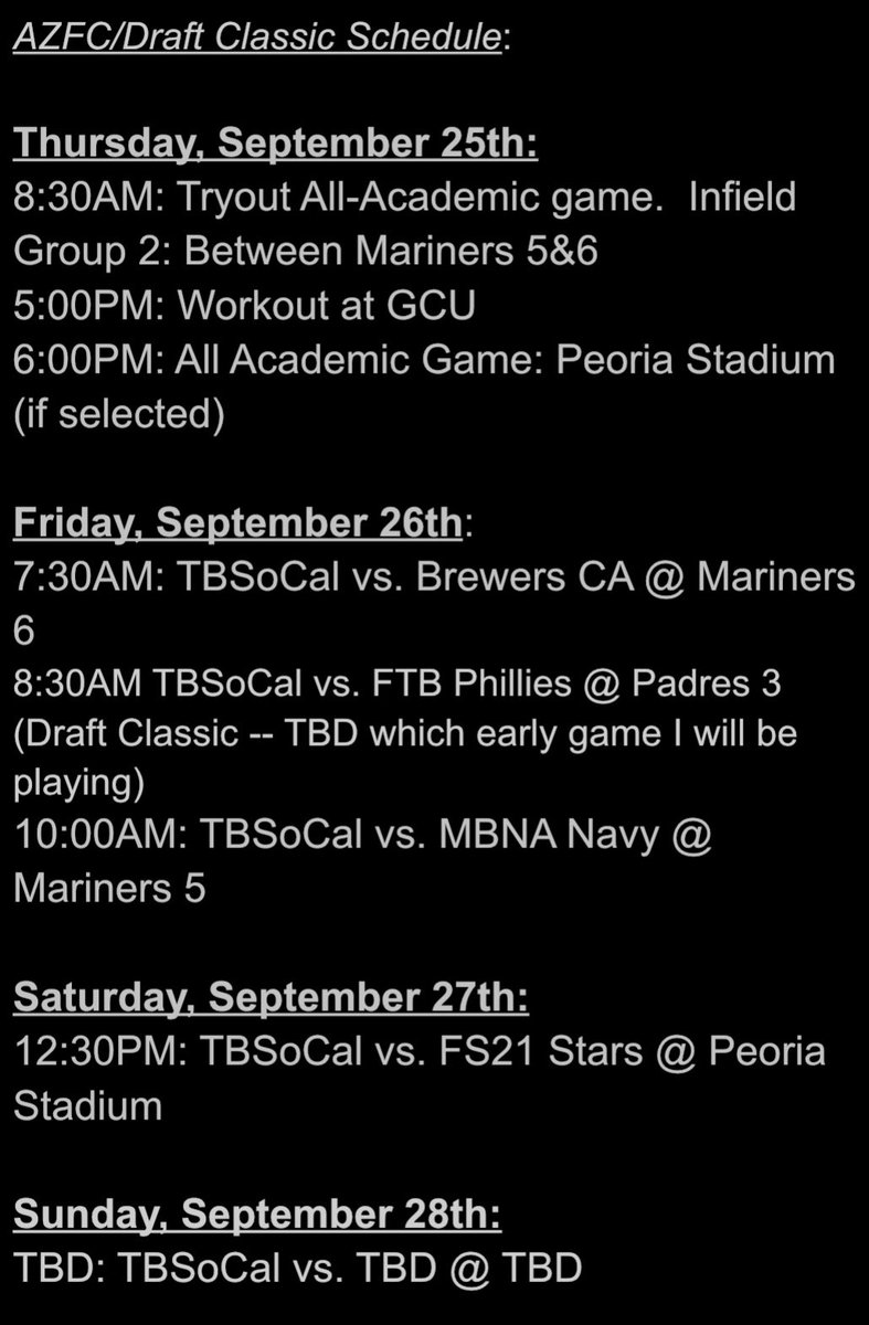 ClydeKates's tweet photo. I am looking forward to competing at the Senior Fall Classic/Draft Classic with @TB_SoCalTeams. My schedule is posted below: https://t.co/EySKTGwMF5