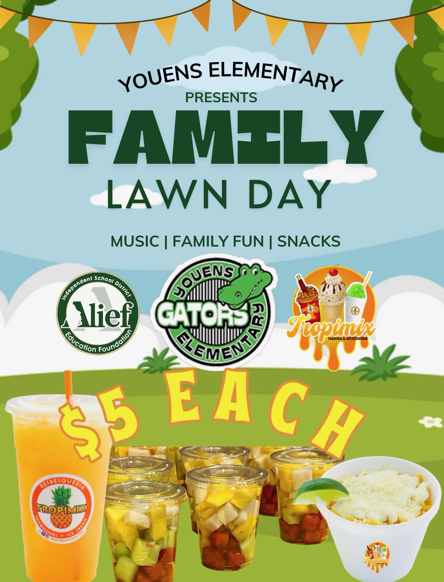 Youens_Gators's tweet photo. Youens Families,
We will have a Lawn Day, Friday, September 26th. Bring your lawn chairs to enjoy some music, the playground, and time outside. Tropi Mix will be selling snacks for $5.00. 

The event will be from 4:00 PM to 6:00 PM. https://t.co/OhXJDfbUu0