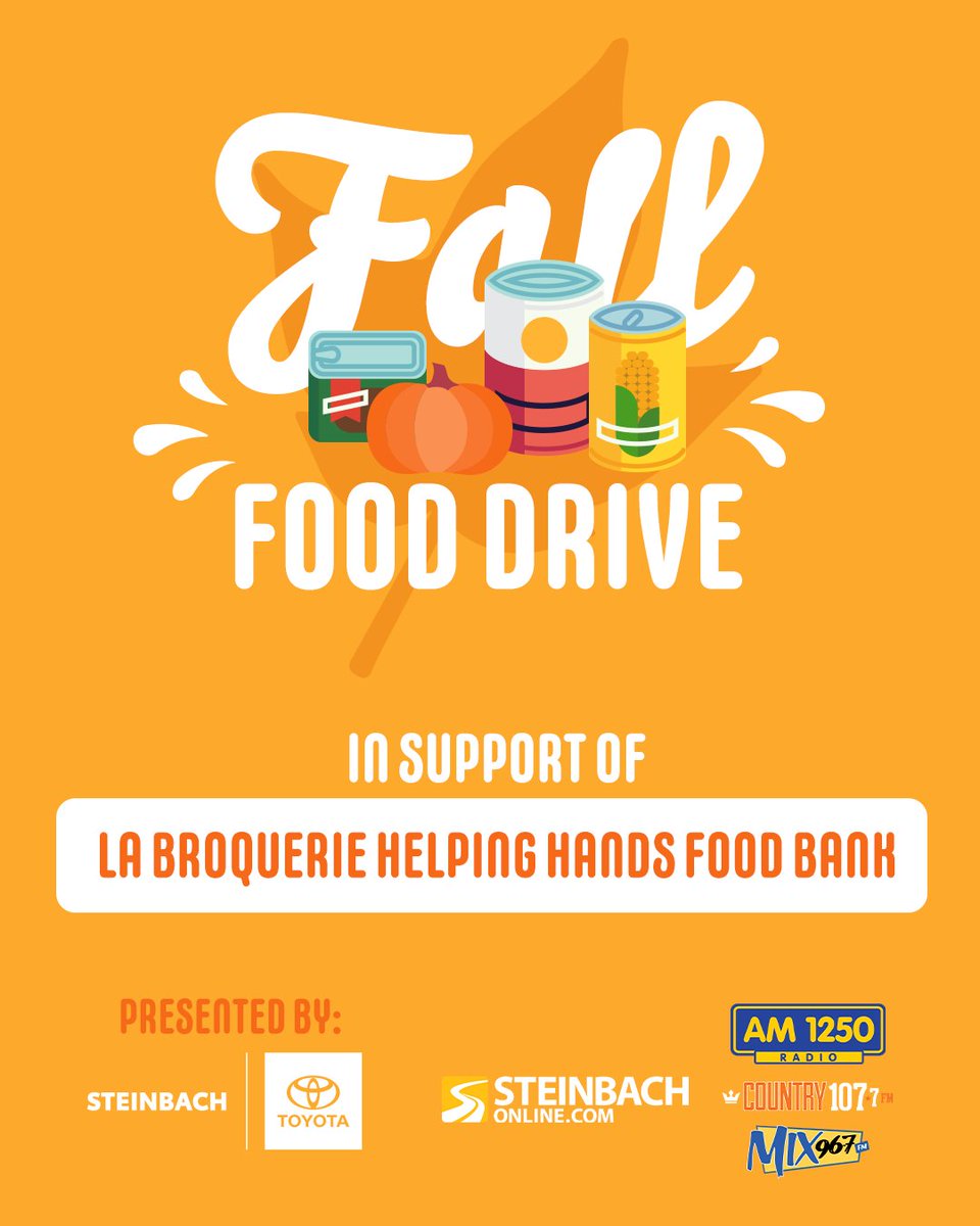 Support #LaBroquerieHelpingHands by donating to the #FallFoodDrive on October 8 at Clearview Co-op Food Store in La Broquerie.

We will be collecting nonperishable food donations from 9 am to 6 pm! See you there...