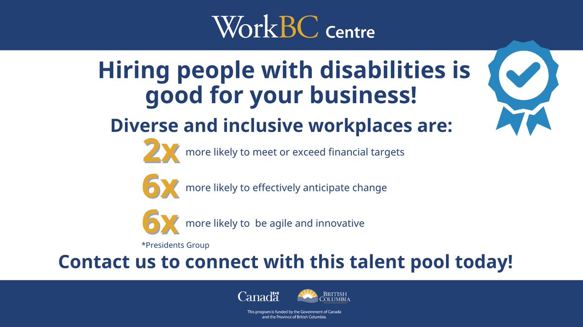 TerraceWorkbc's tweet image. Inclusive hiring boosts creativity, morale, and productivity, and shows commitment to your community. 

#InclusiveHiring #GoodForBusiness #DisabilityEmploymentMonth #WorkBCCentreTerrace