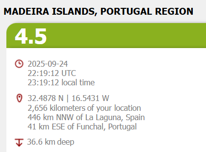 volcaholic1's tweet photo. Prelim M4.5 earthquake hits the Island of Madeira https://t.co/aI6VUUOfeo