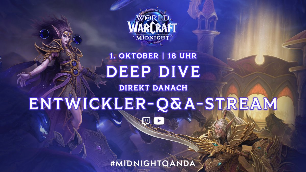 Erst gibt es am 1. Oktober um 18 Uhr MESZ einen Deep Dive zu #Midnight und im Anschluss eine Live-Fragerunde mit den Entwicklern von <a href="/Warcraft_DE/">Warcraft DE</a>. Reicht eure Fragen ein und vielleicht werden diese beantwortet! #MidnightQandA 

nerdsquare.eu/wow/news/wow-m…
