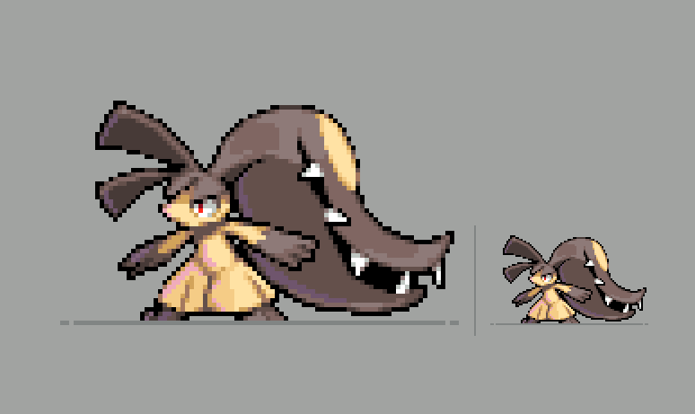 Neweegee's tweet image. Quick Mawile sprite...!
Saw a friend draw the "hair" poking outward and I wanted to give it a try, too.