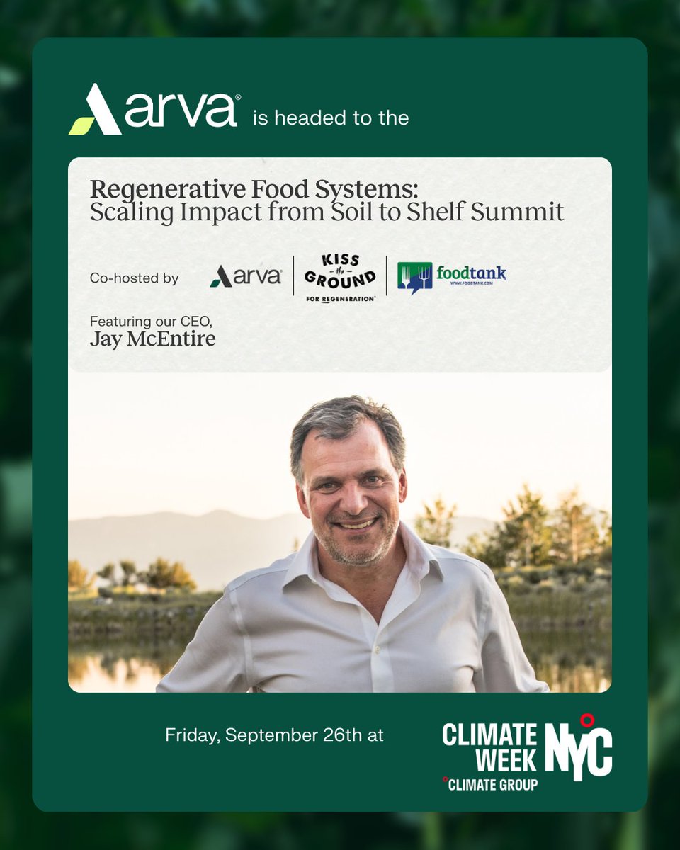 We are thrilled to be hosting the Regenerative Food Systems: Scaling Impact from Soil to Shelf summit during Climate Week NYC 2025 on September 26th with <a href="/foodtank/">Food Tank</a> and <a href="/kissthegroundCA/">Kiss the Ground</a>.

The summit will feature our CEO, Jay McEntire, discussing how regenerative agriculture,