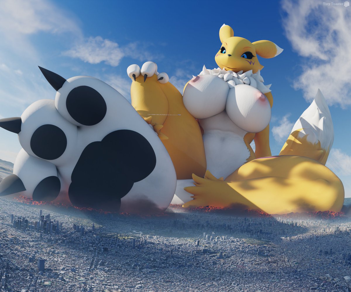 After she heard that Tokyo has some really tall skyscrapers, Renamon took the time to find some of them!

Turns out they can just about barely reach a quarter of the way along her toe!

She could barely even see them!

Renamon model by: <a href="/SirWarfare/">MrWarfaremachine</a> 

#Digimon #Sizetwitter