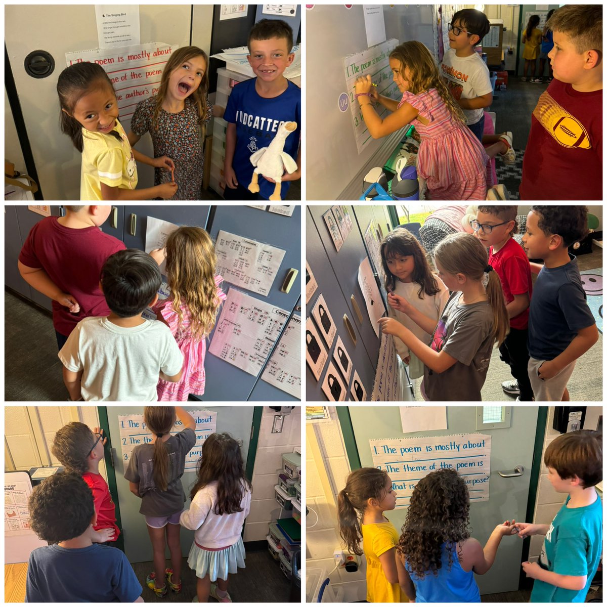We participated in a poetry carousel 🩵 We worked in groups to read some poems and determine the topic, theme, and author’s purpose! You should hear all this reading discourse!! 📝📖🦈 <a href="/HumbleISD_SFE/">Shadow Forest Elem</a>  #poetry #authorspurpose #theme #topic #collaboration