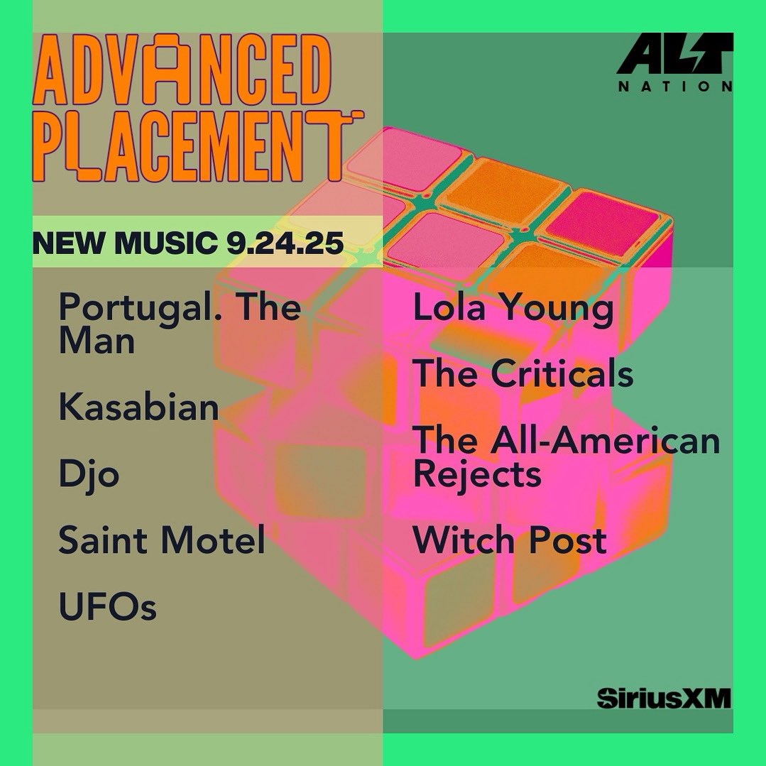 Fresh batch of alt-y tunes on the way! <a href="/altregan/">regan</a> has music from <a href="/portugaltheman/">Portugal. The Man</a> <a href="/therejects/">THE ALL-AMERICAN REJECTS</a> <a href="/SaintMotel/">SAINT MOTEL</a> and more on tonight’s Advanced Placement starting 7pET/4pPT

sxm.app.link/altnation