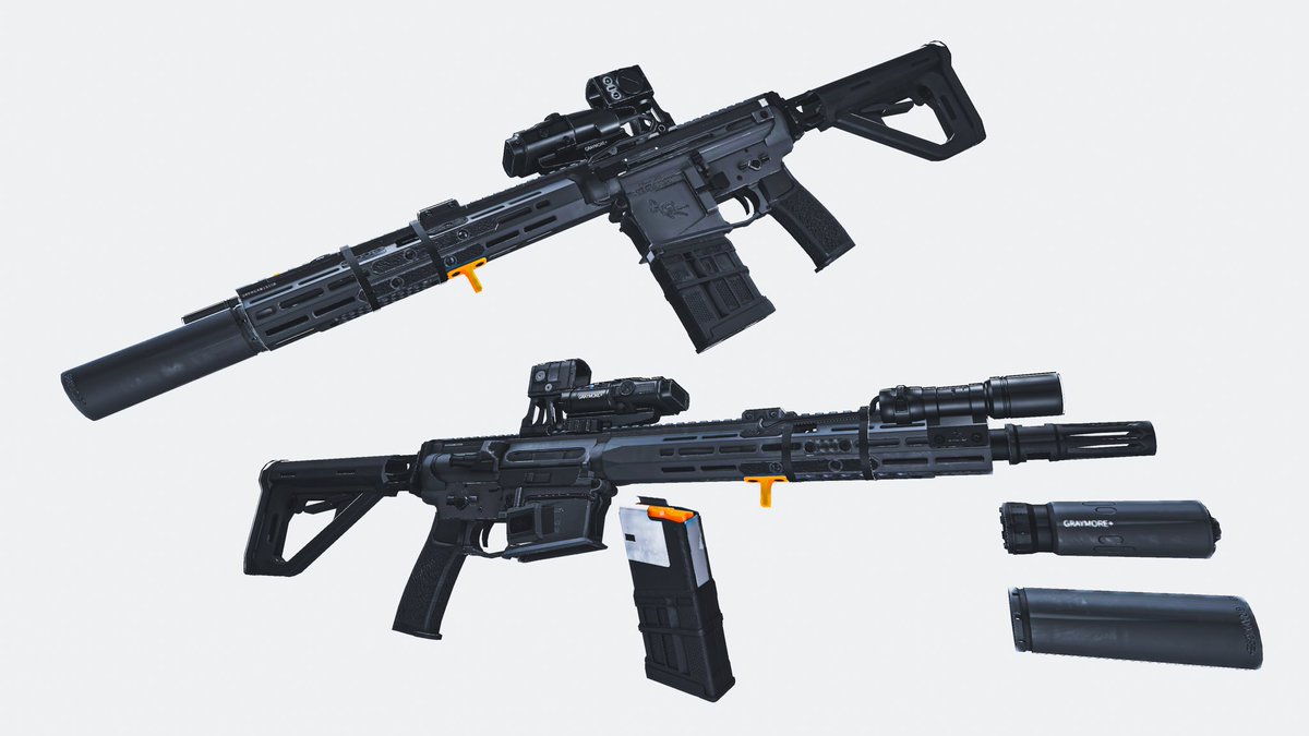 The GSR GAC-1 rifle in Eno’s choice of control surfaces. Based on combining the MCX Spear and the KAC KS-1 together.