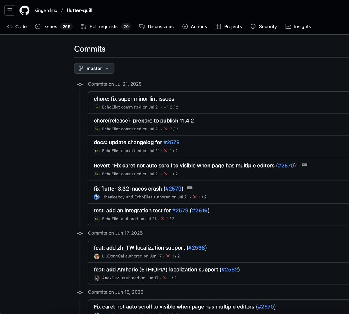 jezell's tweet image. Flutter Quill seems to have suddenly hit the breaks a few months ago. Around the same time re_editor stopped committing. 

SuperEditor keeps on kicking:
github.com/Flutter-Bounty…