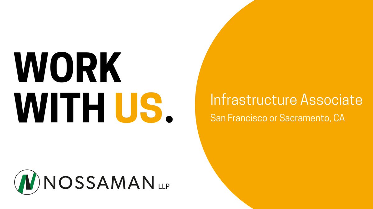NossamanLaw's tweet image. We have an immediate opening in San Francisco or Sacramento for an associate in our world-class Infrastructure Group. Learn more and apply here: noss.law/46qDjw1. #WorkWithUs