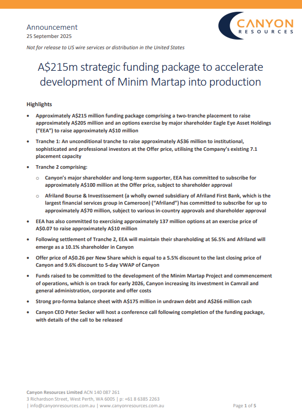 $CAY has announced a A$215m funding package. Funds will be used to expedite development of the Minim Martap #Bauxite Project, commencement of ops which is on track for early 26 &amp; increasing investment in Camrail.

Ann: tinyurl.com/yc2wwrrt
Pres: tinyurl.com/4ewhu8ub