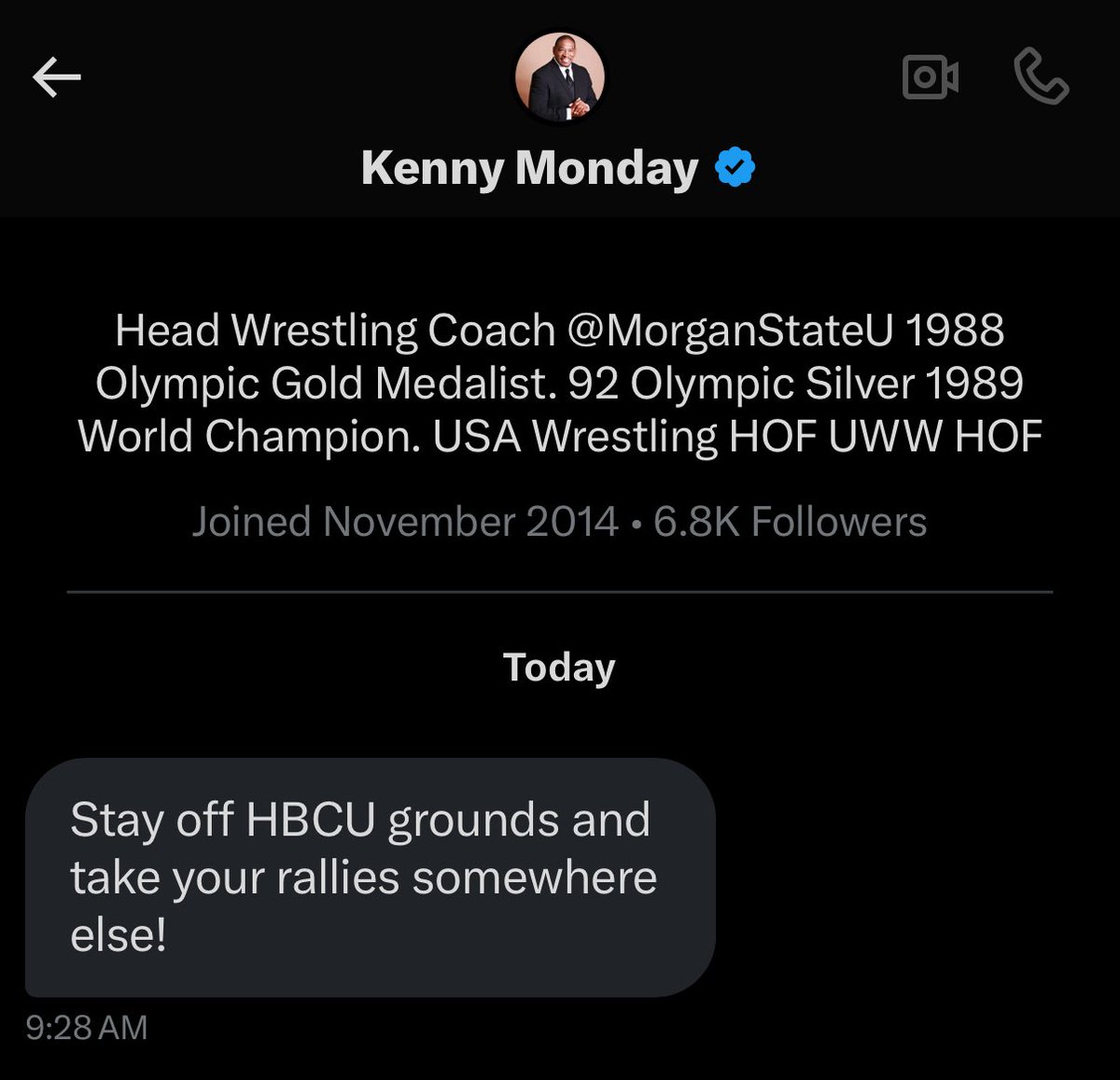 camhigby's tweet image. It’s like they WANT segregation. I don’t understand. 

“Stay off HBCU grounds” says alleged Olympic gold medalist